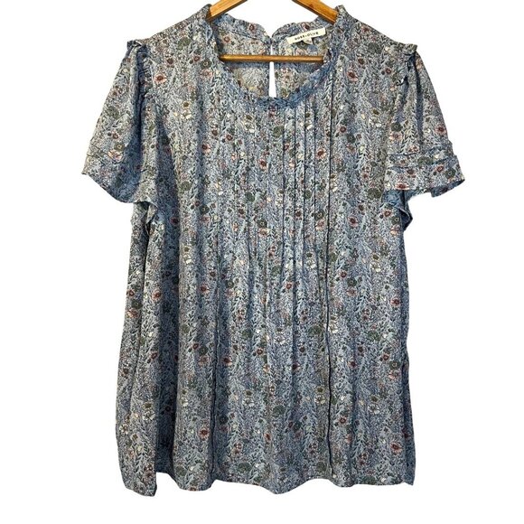 Rose + Olive Tops - Rose + Olive Light Blue Short Sleeve Blouse 2X Spring Flowy Cottagecore Office